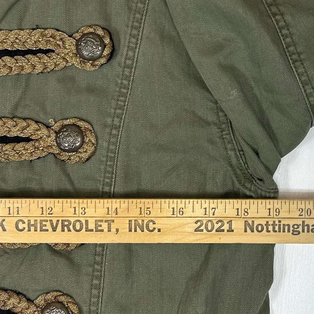 Free People Military Band Jacket Olive Green Gold Frog Closure Velvet Trim S